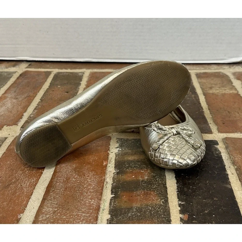 Sperry Maya Gold Metallic Leather‎ Weave Cushioned Ballet Flats Bow Women's 6.5